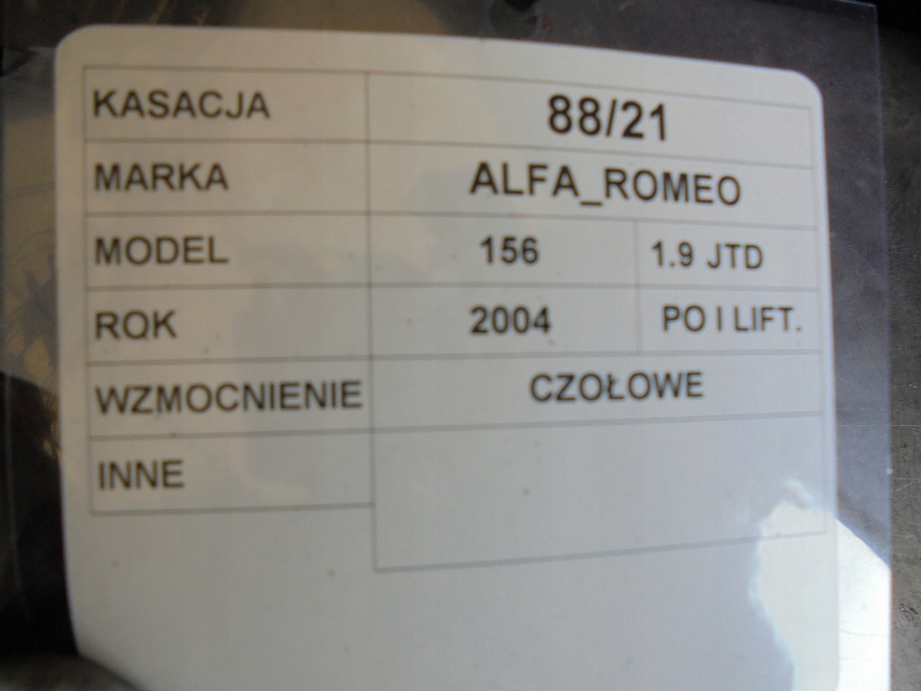 Μπροστινή ενίσχυση Alfa Romeo 156 ανελκυστήρας Product image